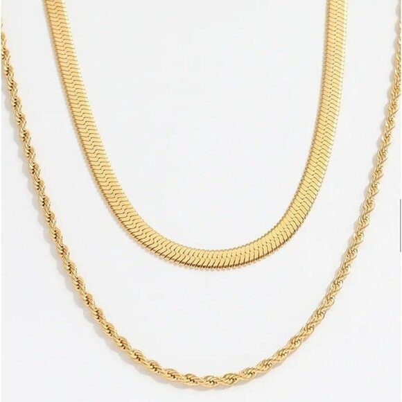 2 in 1! Layered Gold Chain Necklace Non-tarnish Gold Layering Necklace Gorgeous - Picture 11 of 12